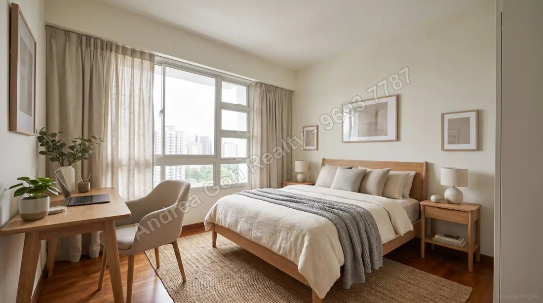 Bedroom 3 — currently used as a study; shown staged as a bedroom for illustration