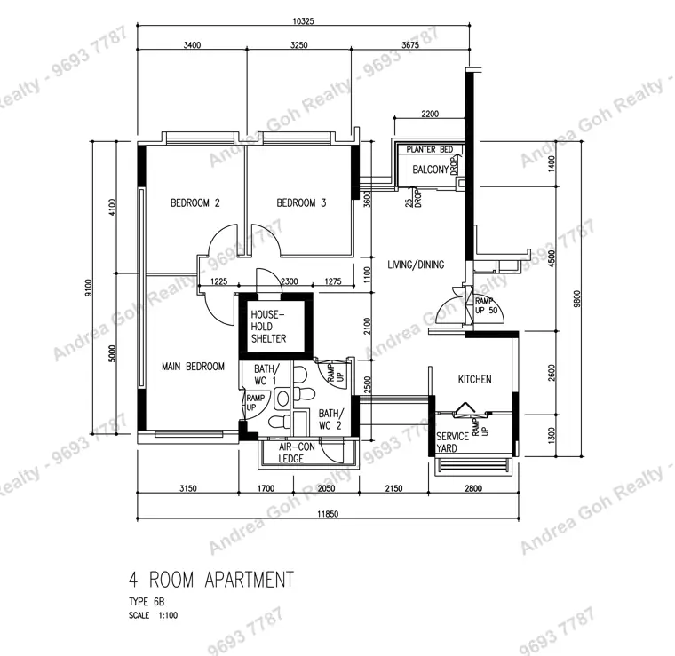 4-room, Type 6B — 1,033 sqft (96 sqm)